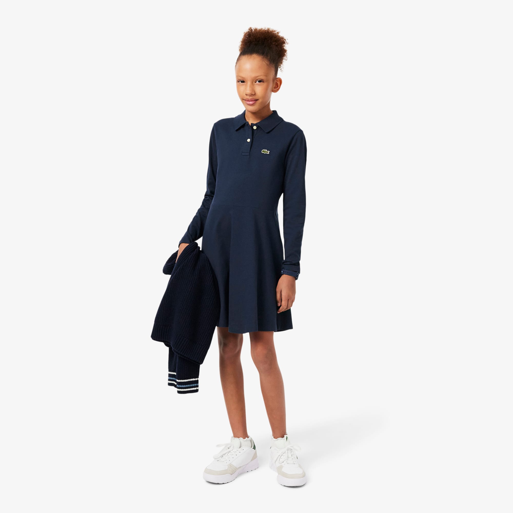 Lacoste Long-sleeved Stretch Piqué Dress - 10 Years In Blue