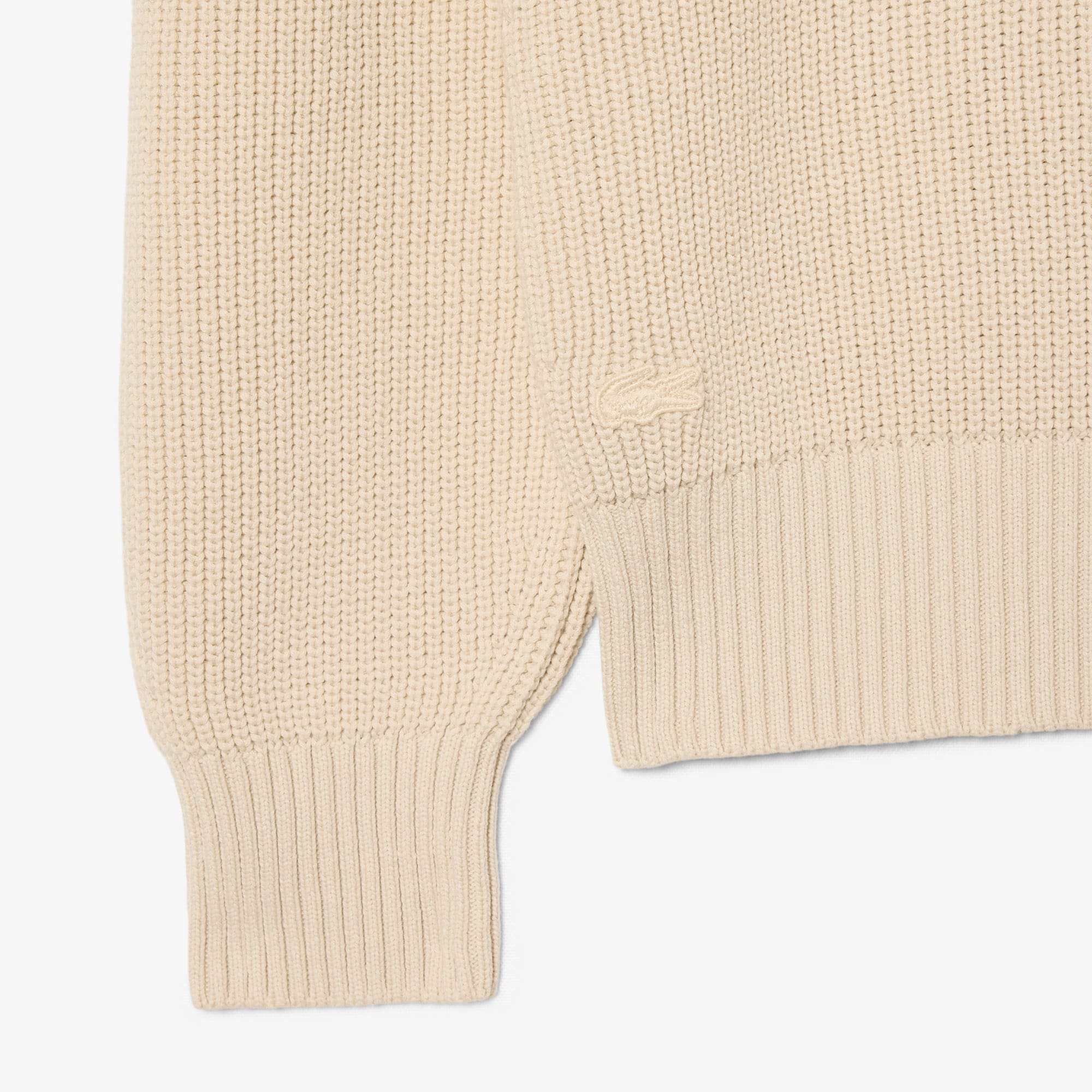 Badge Accent Pearl Rib Polo Collar Sweater
