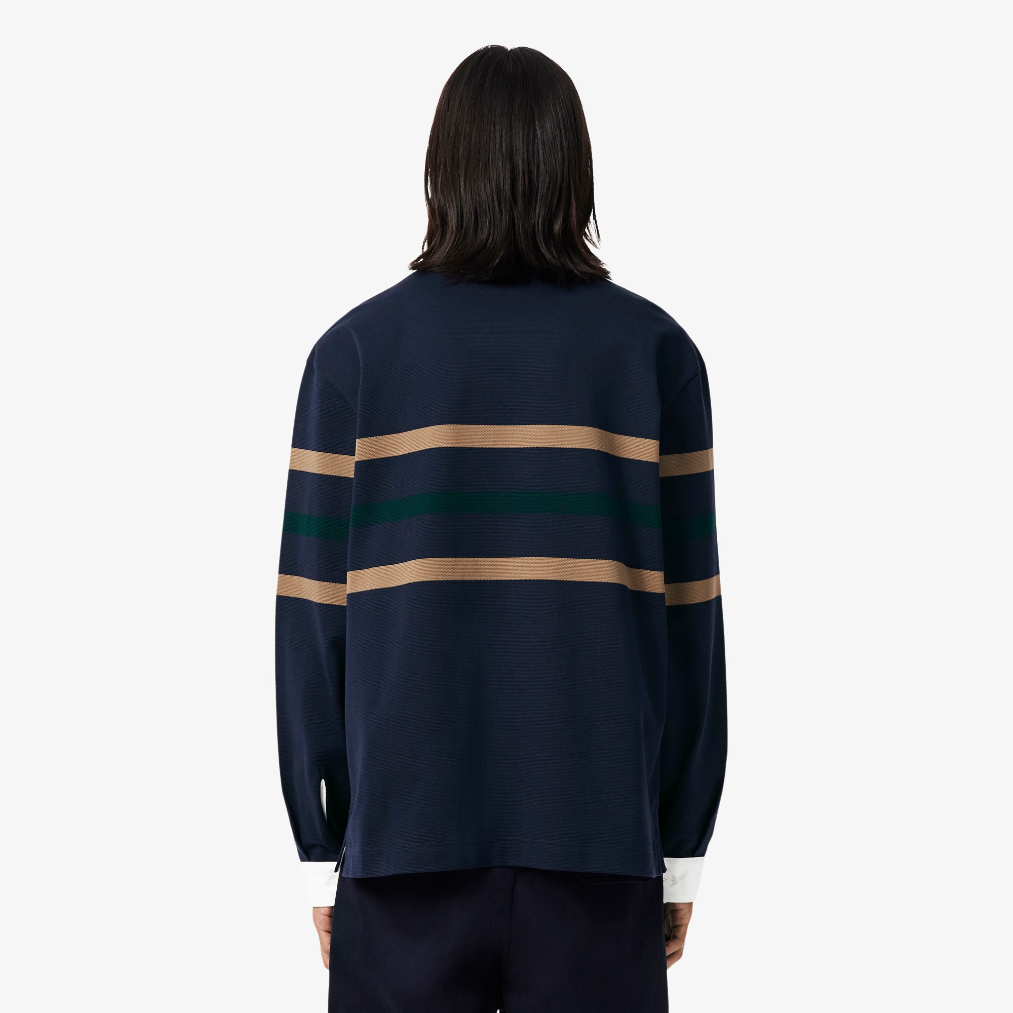 Relaxed Fit Striped Piqué Rugby Polo Shirt