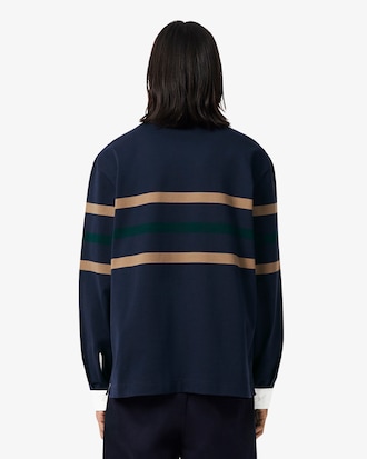 Relaxed Fit Striped Piqu&eacute; Rugby Polo Shirt