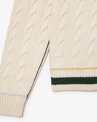 Unisex V-Neck Cable Knit Cotton Sweater