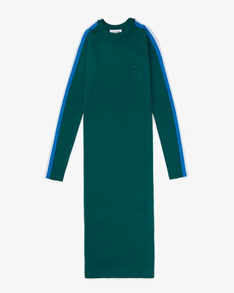 Robe pull longue en laine avec manches ray&eacute;es