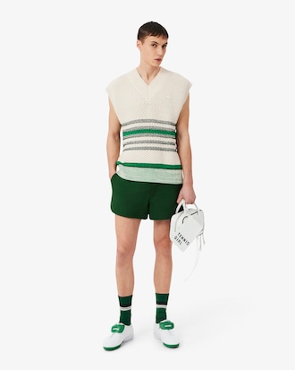 Lacy Striped Piqu&eacute; Sweater Vest