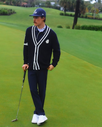 Cardigan Golf laine m&eacute;lang&eacute;e badge