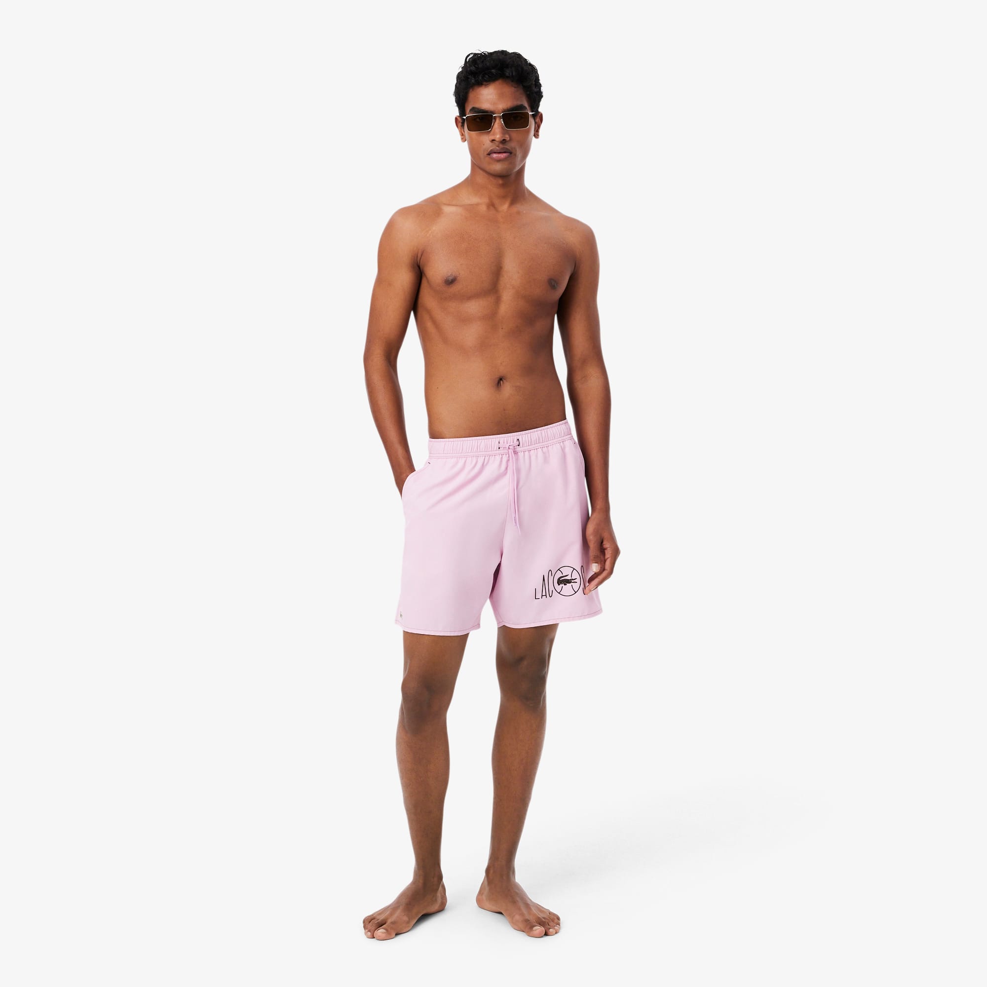 Mid Length Tennis Print Swim Trunks - Recycled Materials - New In
