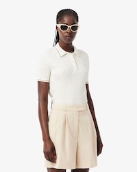 Striped Cable Knit Polo Collar Sweater