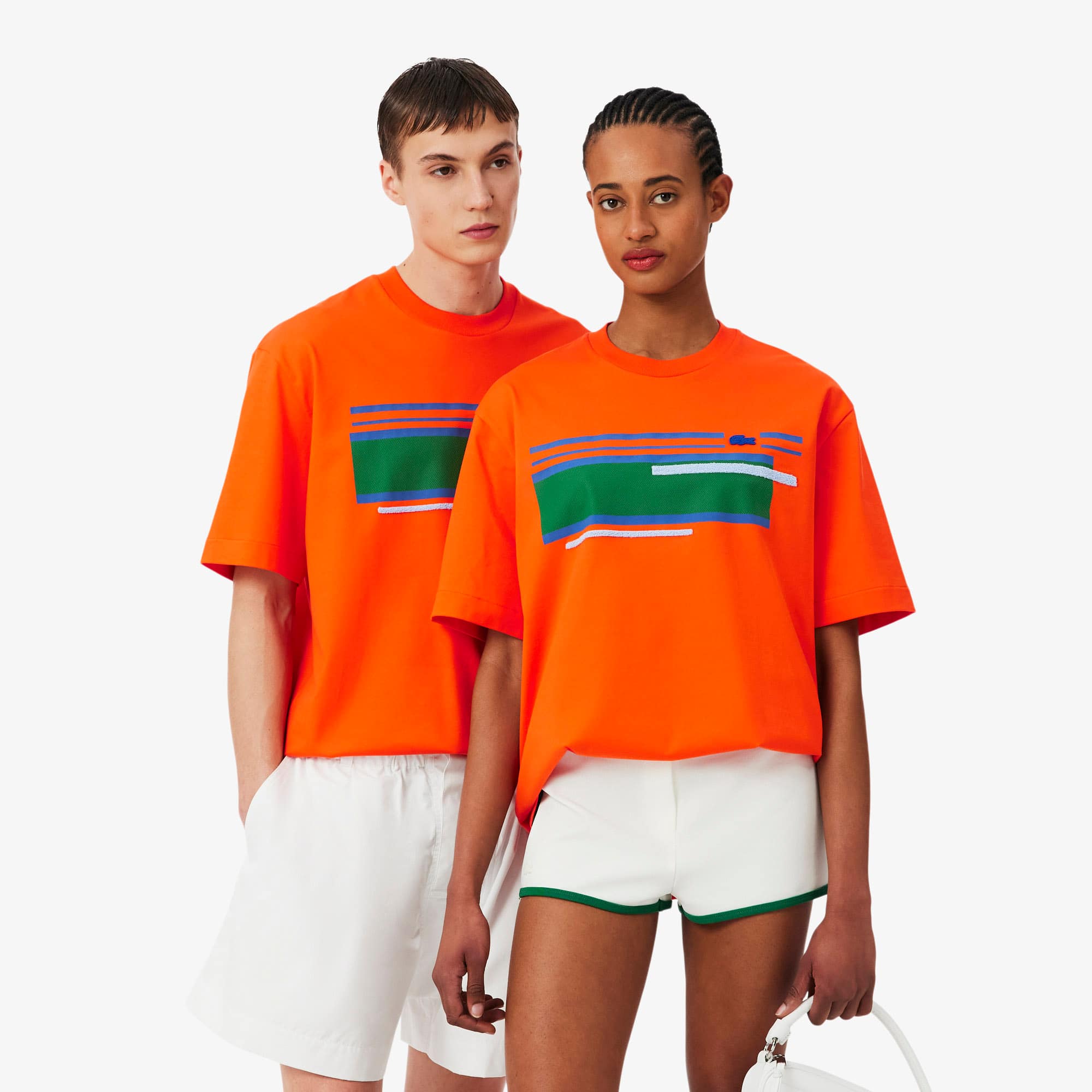 Lacoste Runway Textured Stripe Jersey T-shirt In Orange