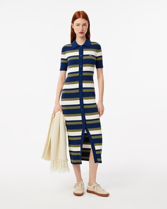 Women's Rib Knit Striped Shirt Dress