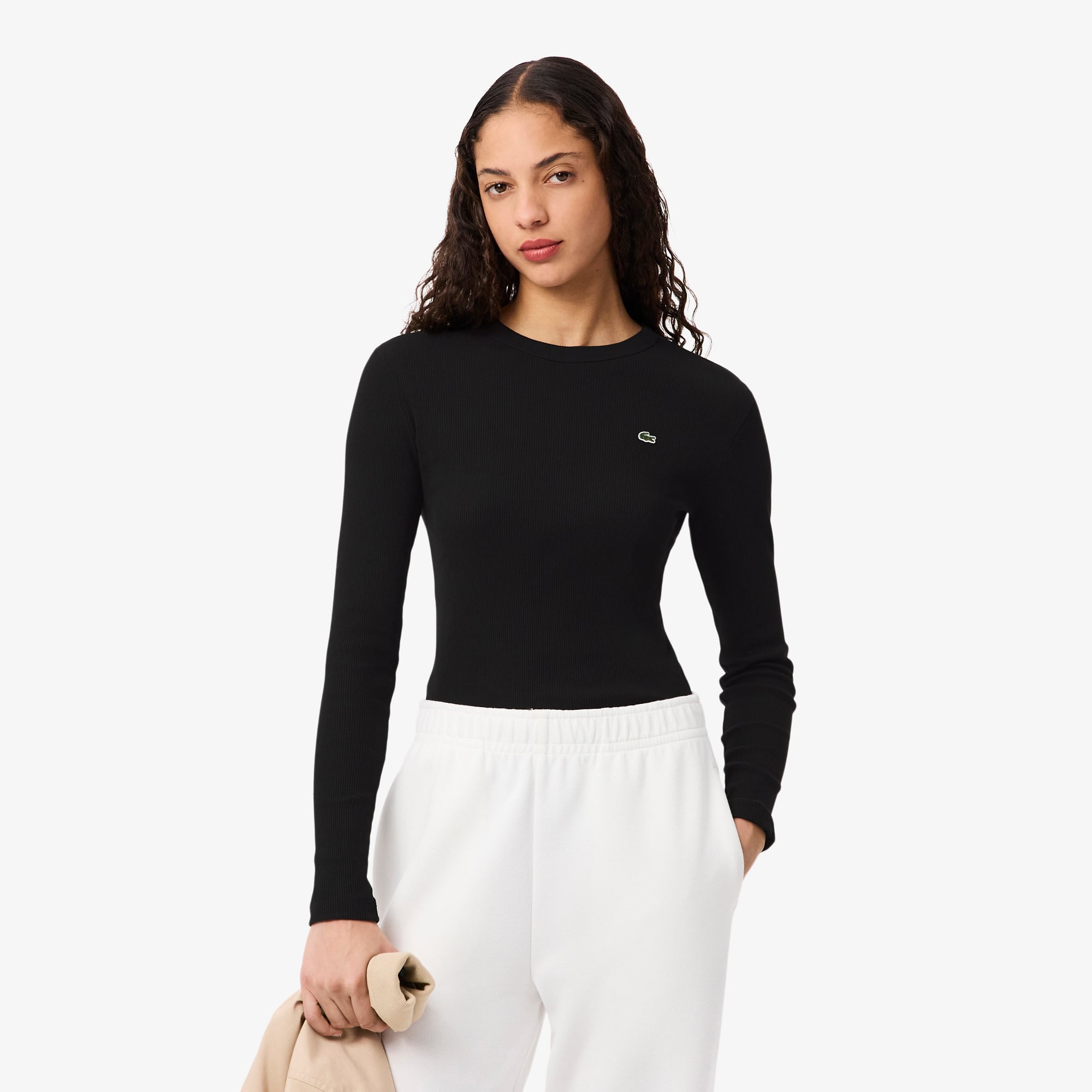 Lacoste Women's Slim Fit Ribbed Cotton T-Shirt