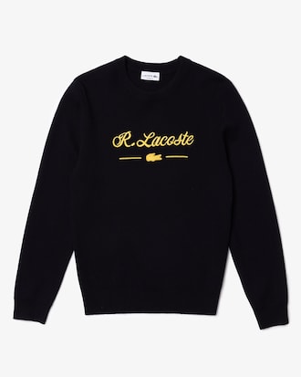 Pull &agrave; col rond en laine et coton avec signature brod&eacute;e