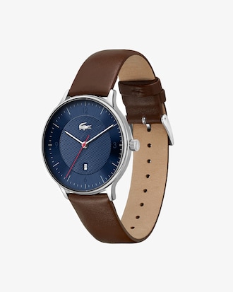 Lacoste Club 3 Hands Watch - Blue With Brown Leather Strap