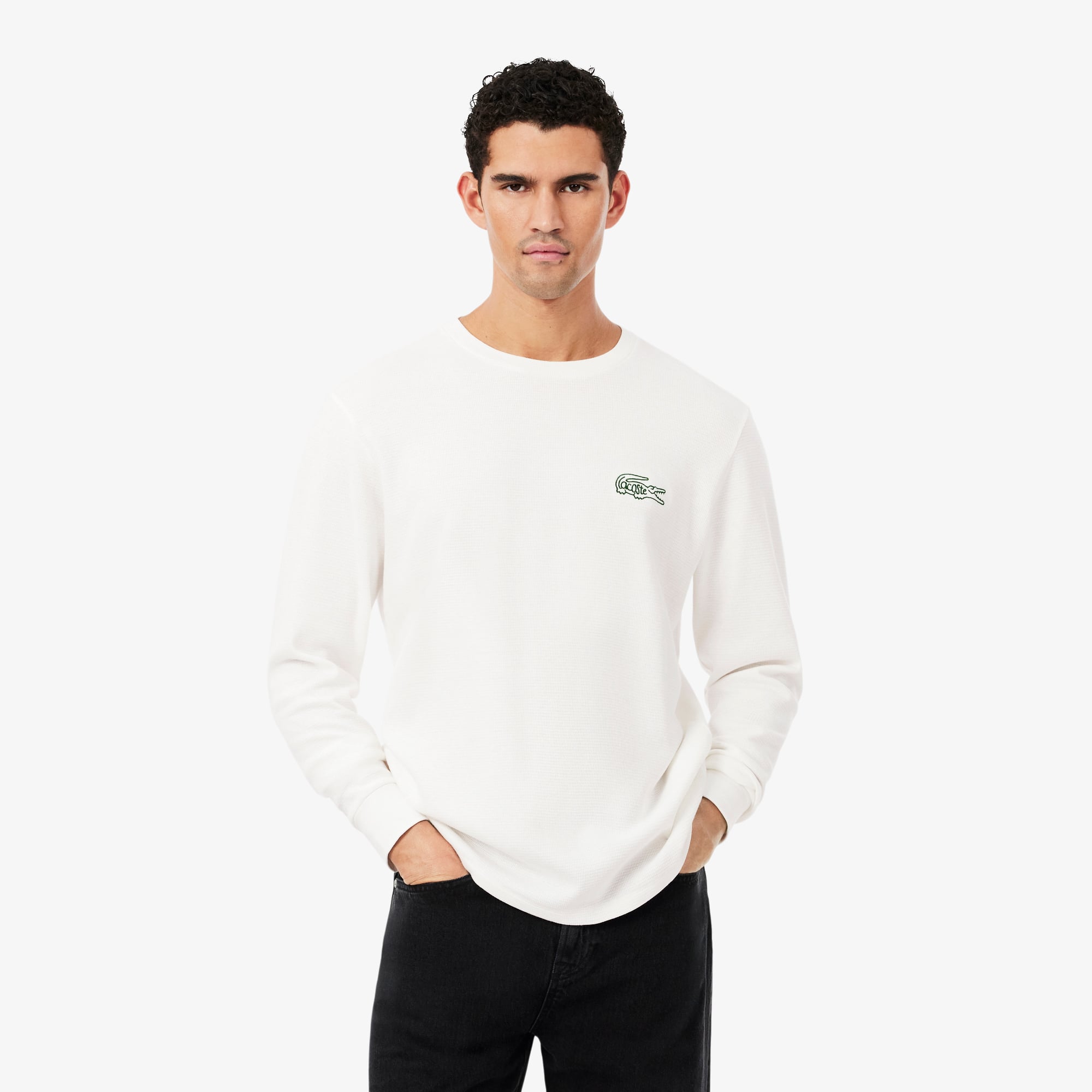 Lacoste Men's Exclusive Crocodile Waffle-Knit Thermal Shirt - Flour