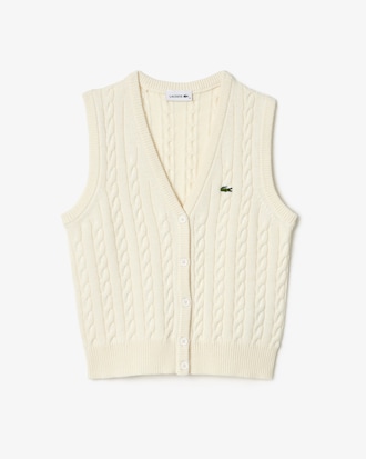 Cardigan sans manche à torsades en coton et laine