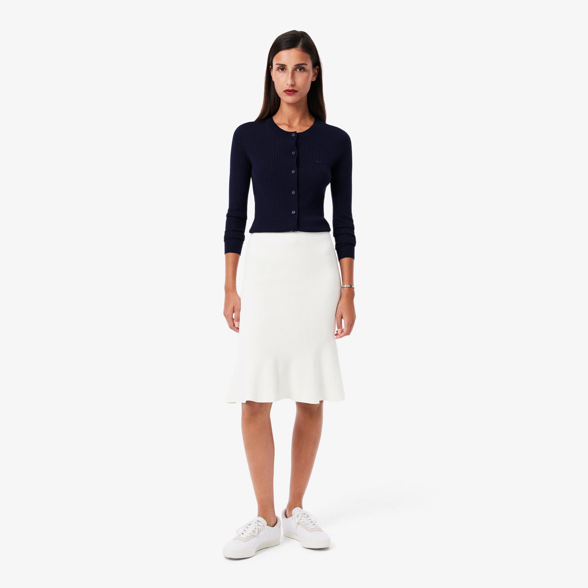 Lacoste Women's 3d Ribbed Midi Skirt - 32 In White