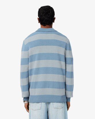 Striped Cotton Polo Collar Sweater