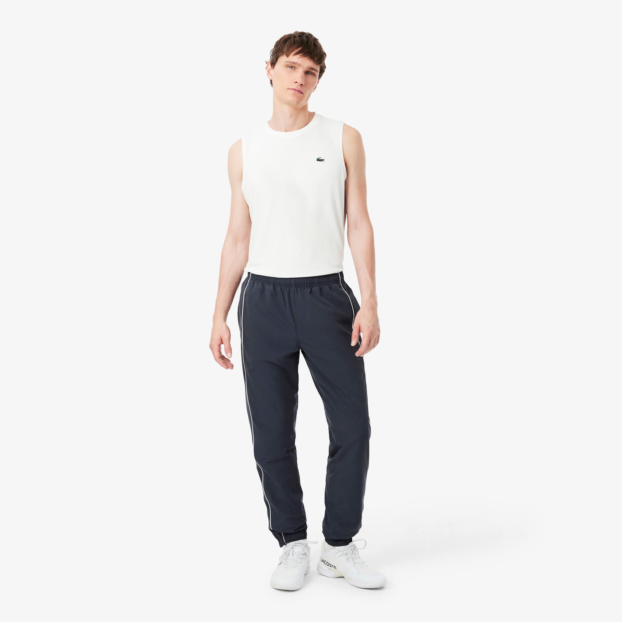 Lacoste Water-repellent Trim Accent Sport Sweatpants In Grey