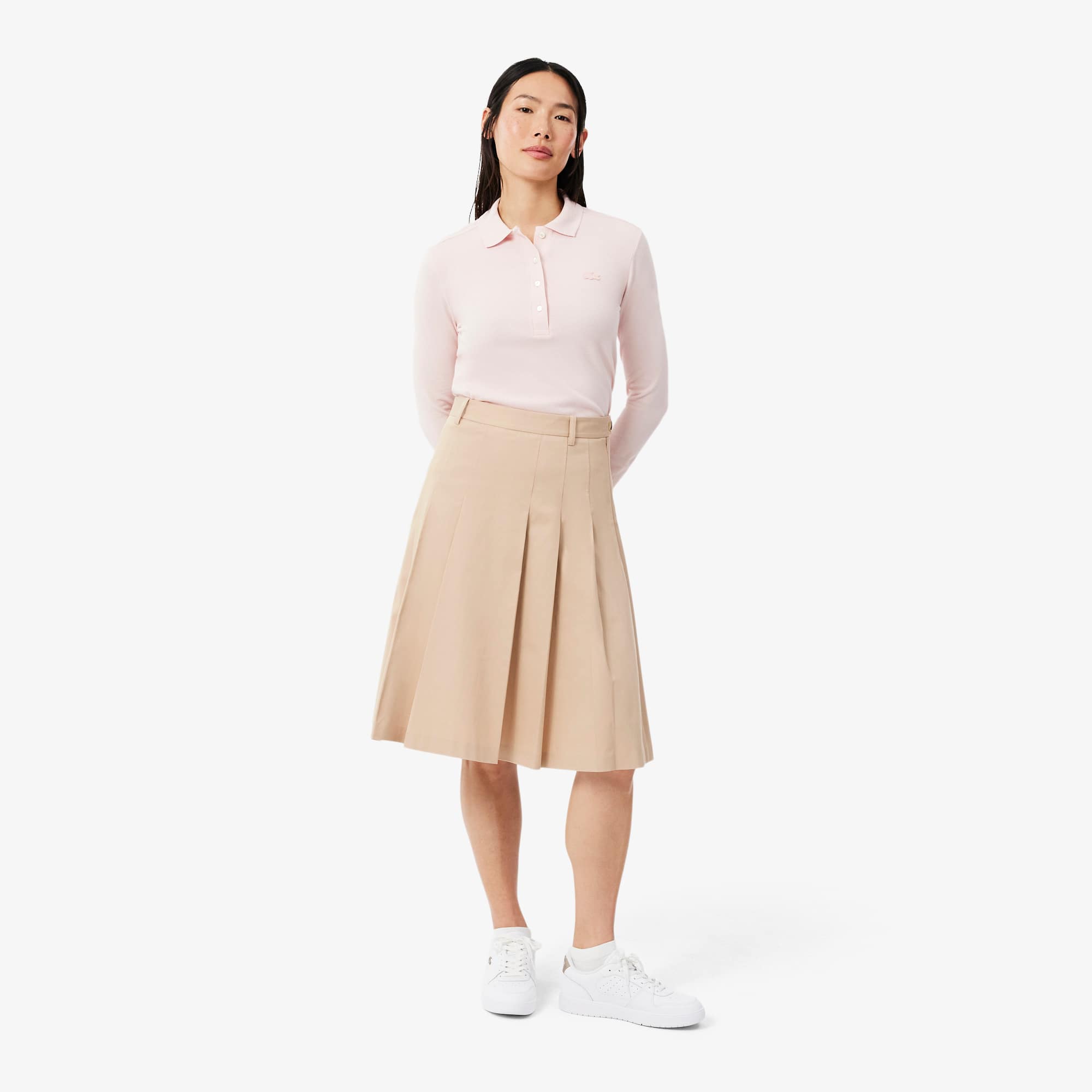 Lacoste Pleated Gabardine Skirt - Xxs (32) In Neutral