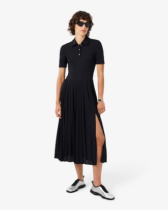 Pleated Fluid Jersey Polo Collar Dress