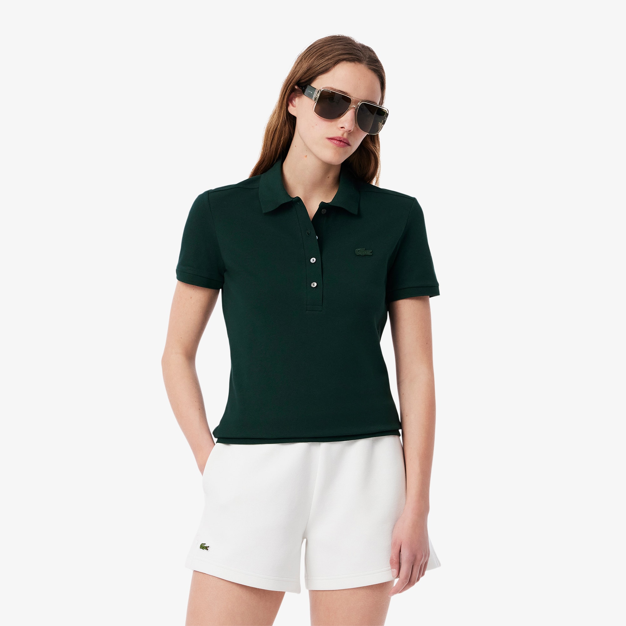 Tシャツ・カットソー LACOSTE Woman Polo Shirt Green PF5462 SIW Women's L.12.D Slim Fit Stretch Mini Piqué Polo - Polo
