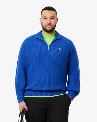Men's Zip-Up High-Neck Wool Sweater