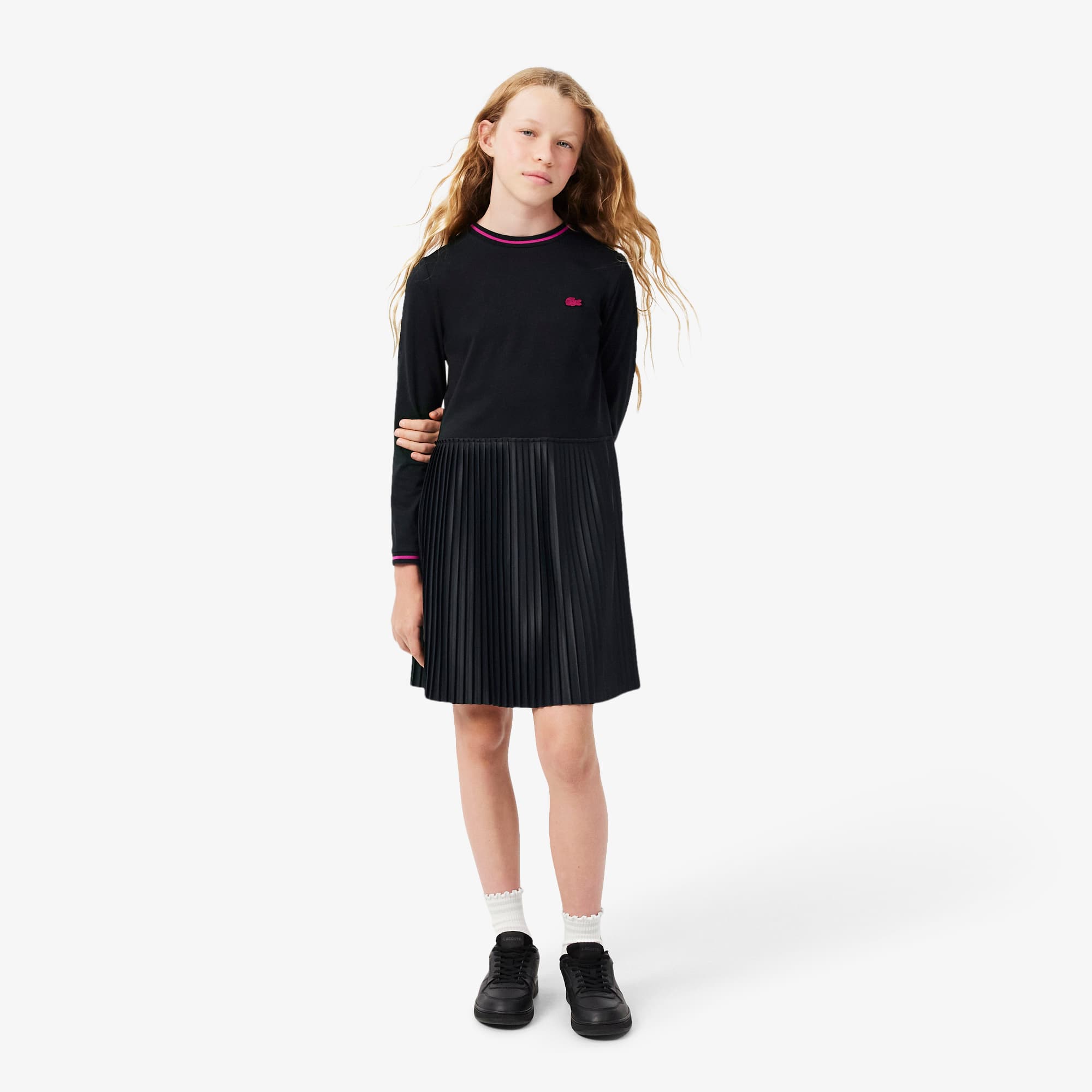Lacoste Pleated T-shirt Dress - 14 Years In Black
