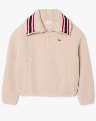 Oversized Striped Ribbed Collar Sherpa Jacket