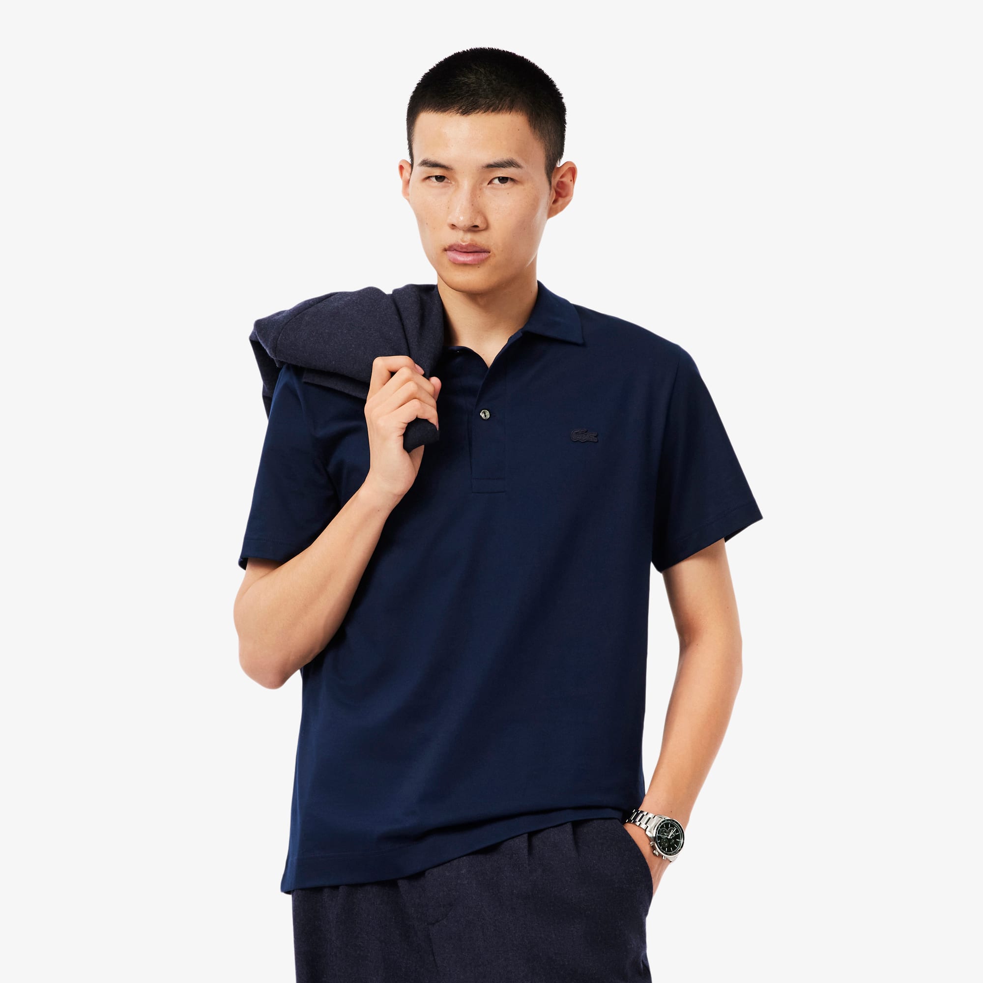 Lacoste Men's Paris Classic Fit Open Neck Embroidered Polo In Blue
