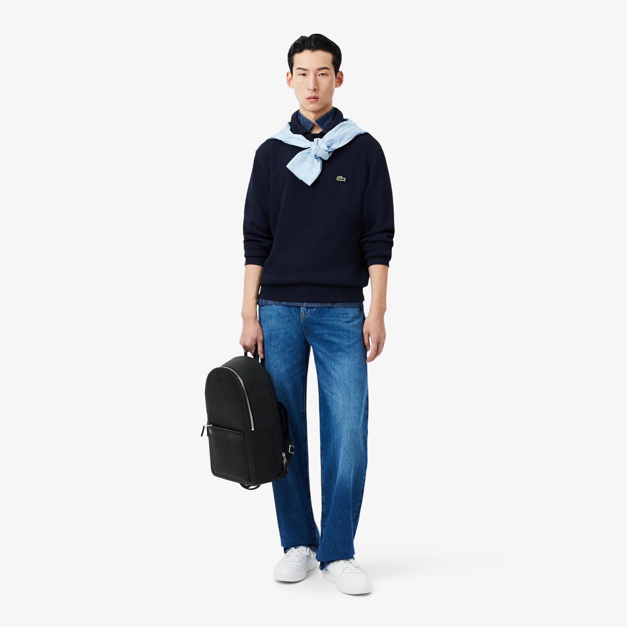 Men's Ribbed Cotton Polo Collar Sweatshirt - Sweaters