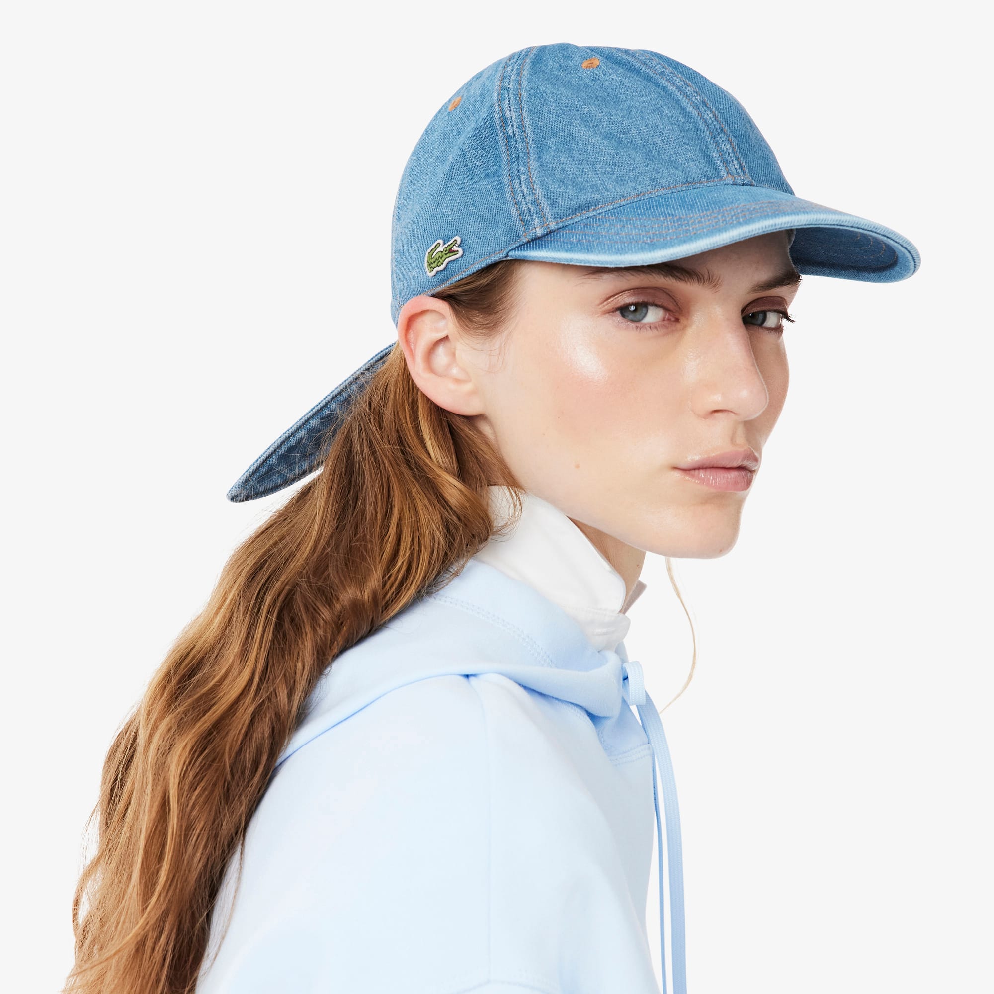 Cotton Denim Tie Accent Cap