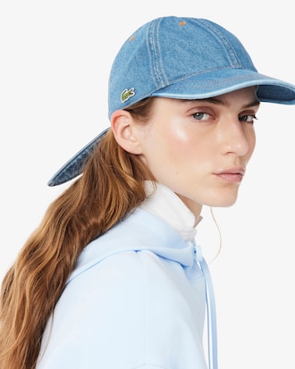 Cotton Denim Tie Accent Cap