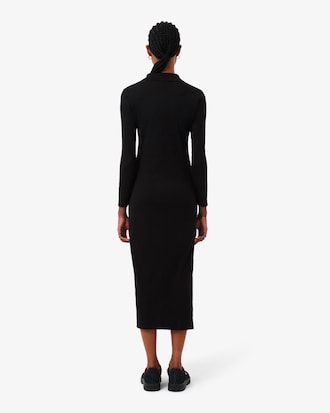 Women's Slim Fit Ribbed Cotton Polo Collar Dress