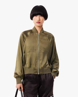 Women's Oversized Embroidered Signature Satin Bomber Jacket