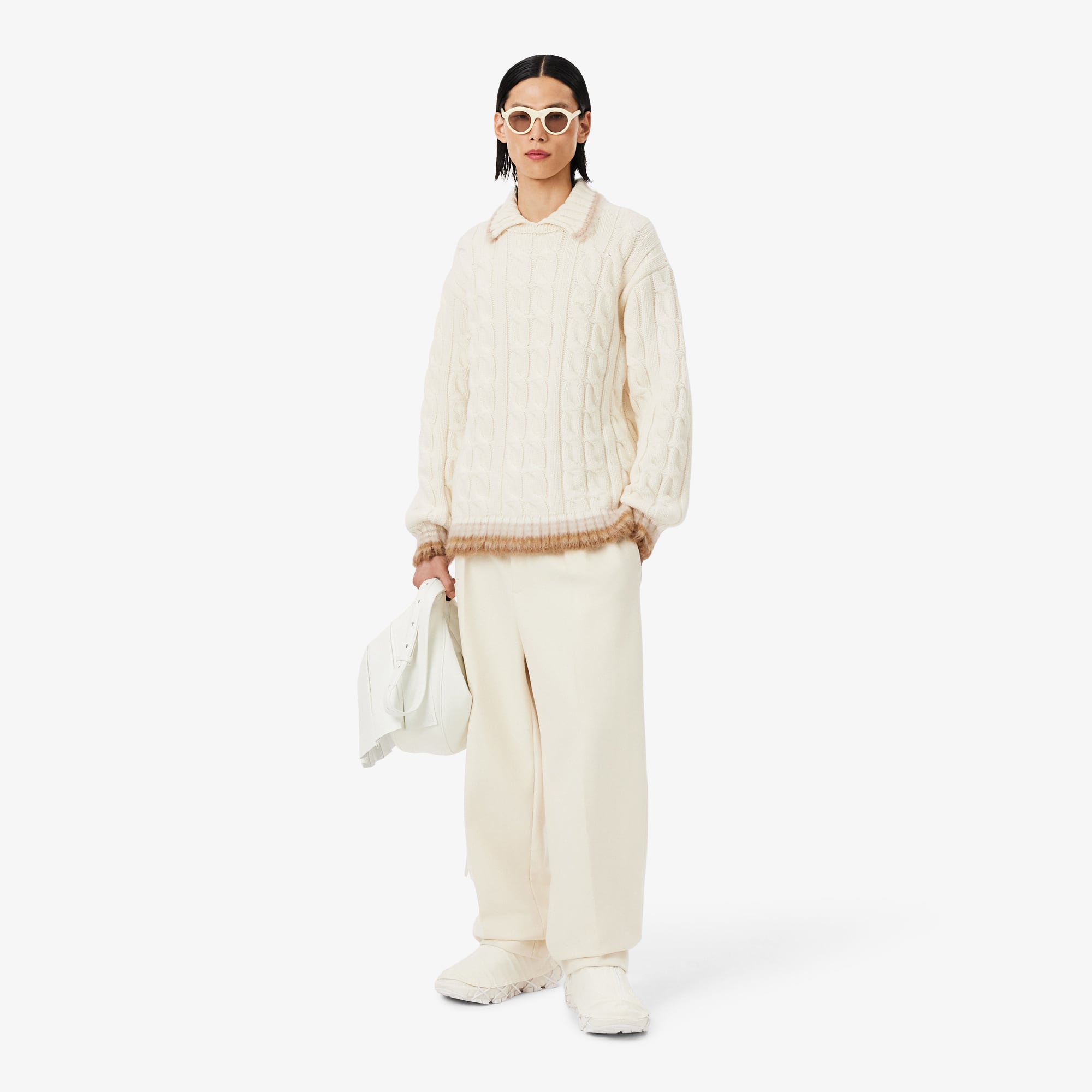 AGATTO Logo Knit PULLOVER WHITE Ｌ Runway Wool Polo Collar Cable Knit Sweater - Sweaters
