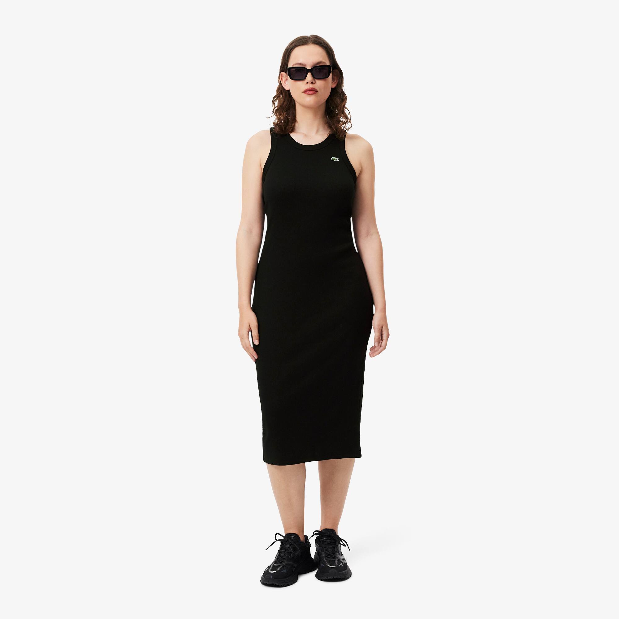 ★LACOSTE★ Women's V-neck Sleeveless Dress Charcoal Grey EF Women's Sleeveless Cotton Dress - Dresses - New In 2025