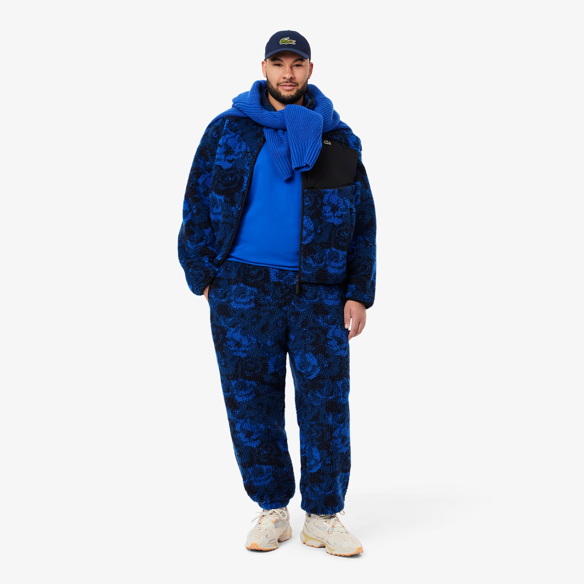 Men's Zip-Up Floral Motif Fleece Jacket - Jackets & Coats