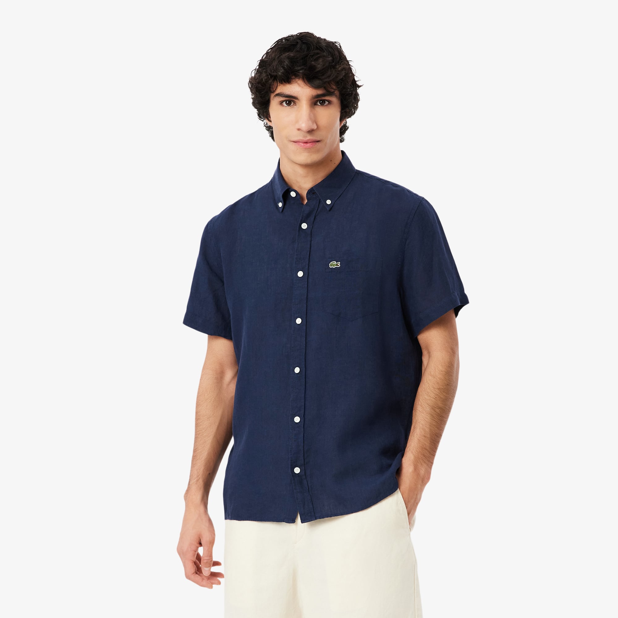 Lacoste Men's Short Sleeve Linen Shirt  
