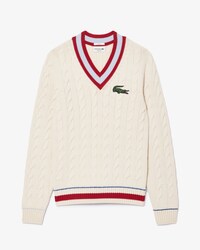 Unisex V-Neck Cable Knit Cotton Sweater