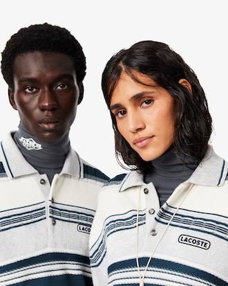 Runway Textured Striped Polo Collar Sweater
