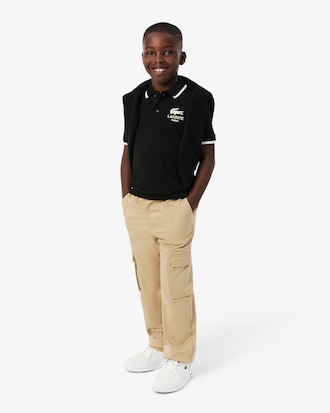 Boys' Stripe Collar Petit Piqu&eacute; Polo