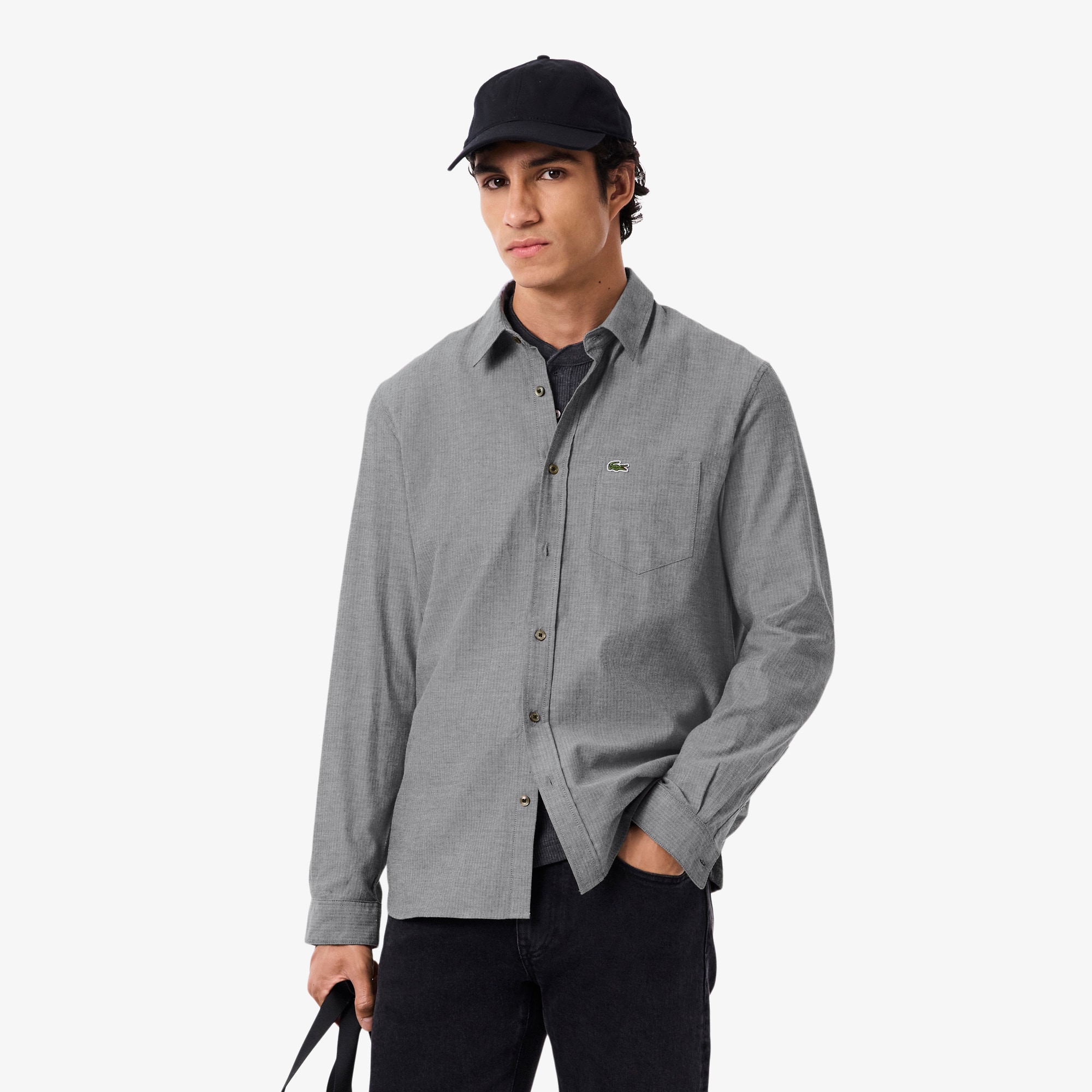 Lacoste Men's Regular Fit Cotton Shirt - 16 - 41 In Gray