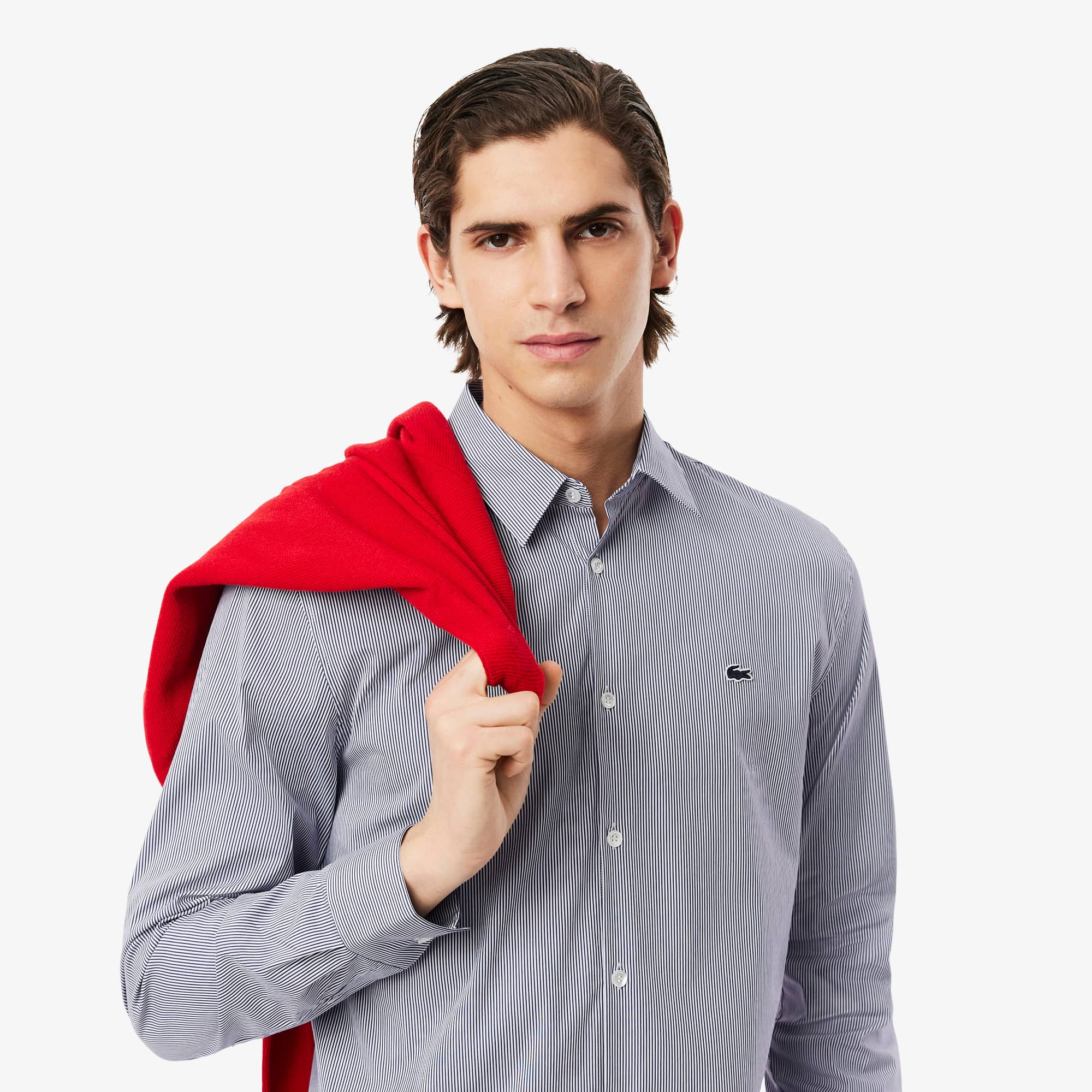 Men's Slim Fit Striped Stretch Button Down Shirt - Button