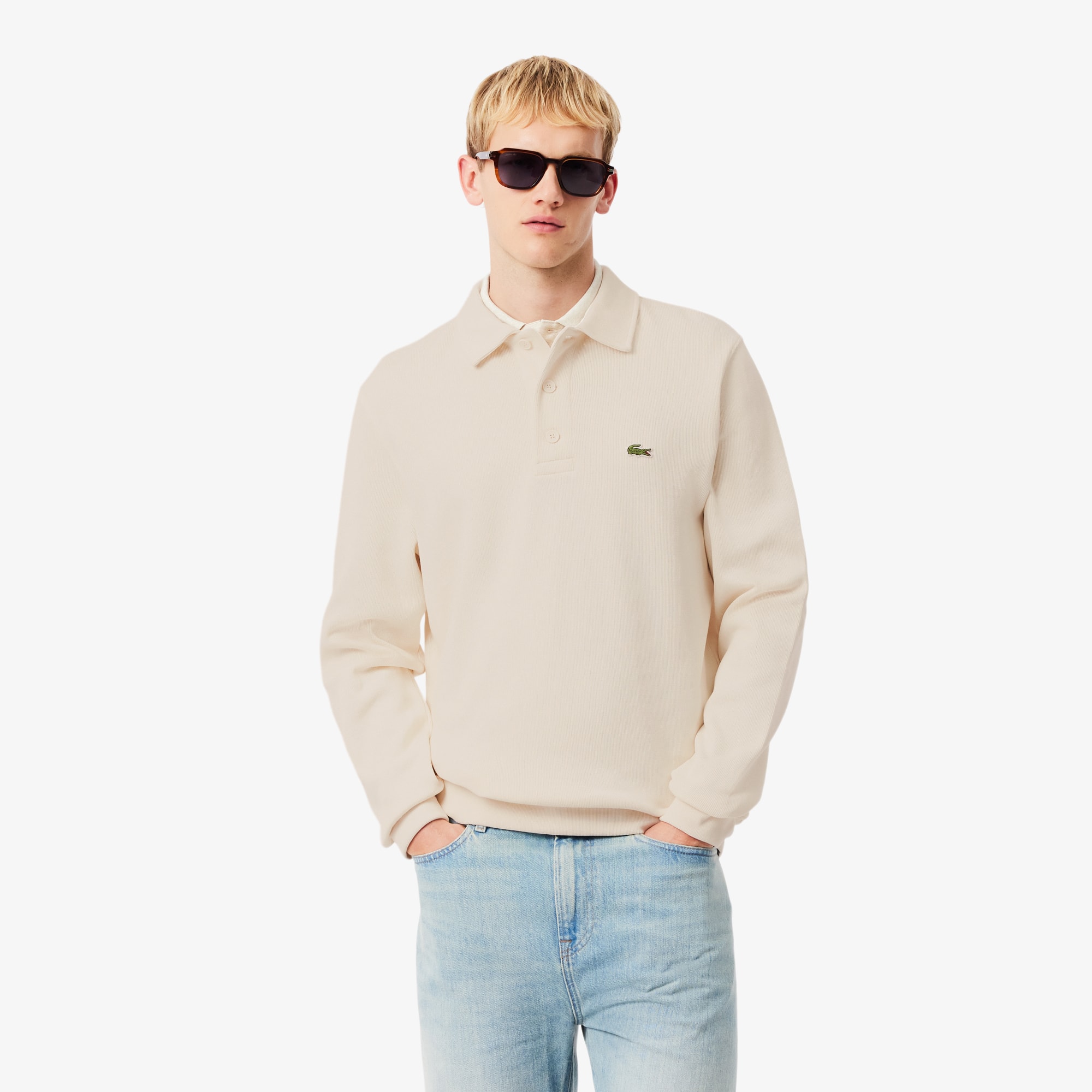Men's Ribbed Cotton Polo Collar Sweatshirt - Sweaters