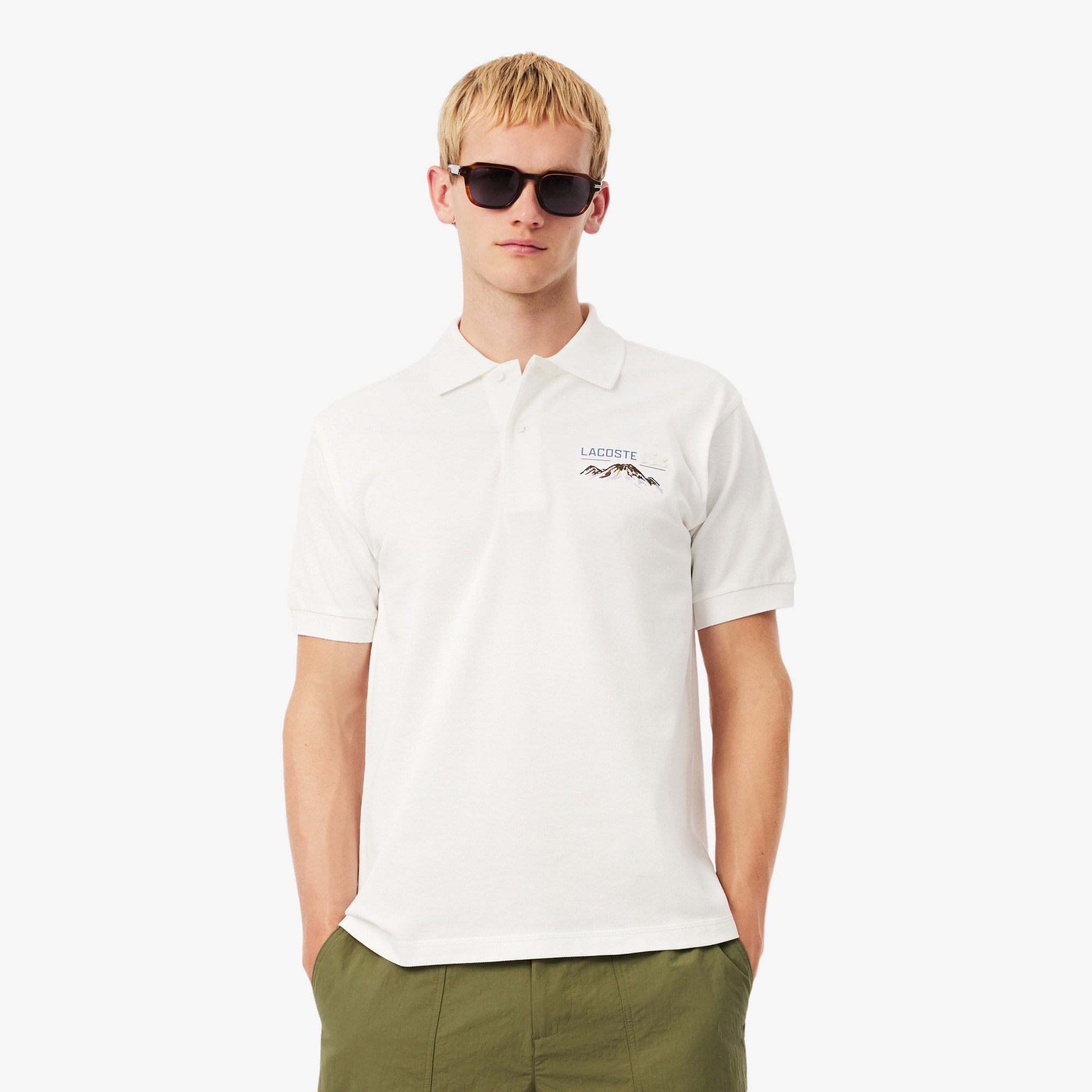 Lacoste Men's Classic Fit Embroidered Motif Piqué Polo - L - 5 In White