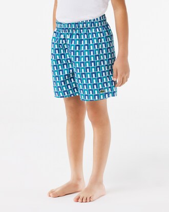 Kids' Monogram Print Swim Trunks