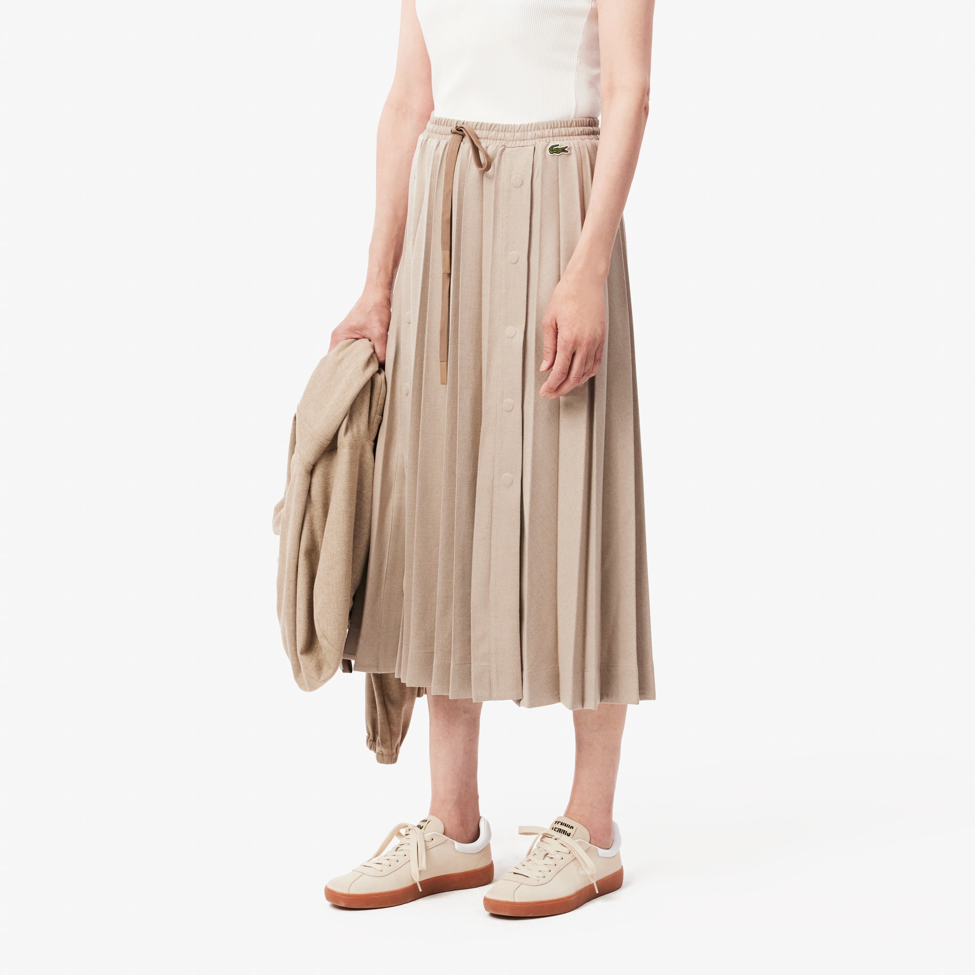 ★LACOSTE★ Women's flannel long pleated skirt beige JF4187- Women's Long Pleated Flannel Skirt - Shorts & Skirts - New