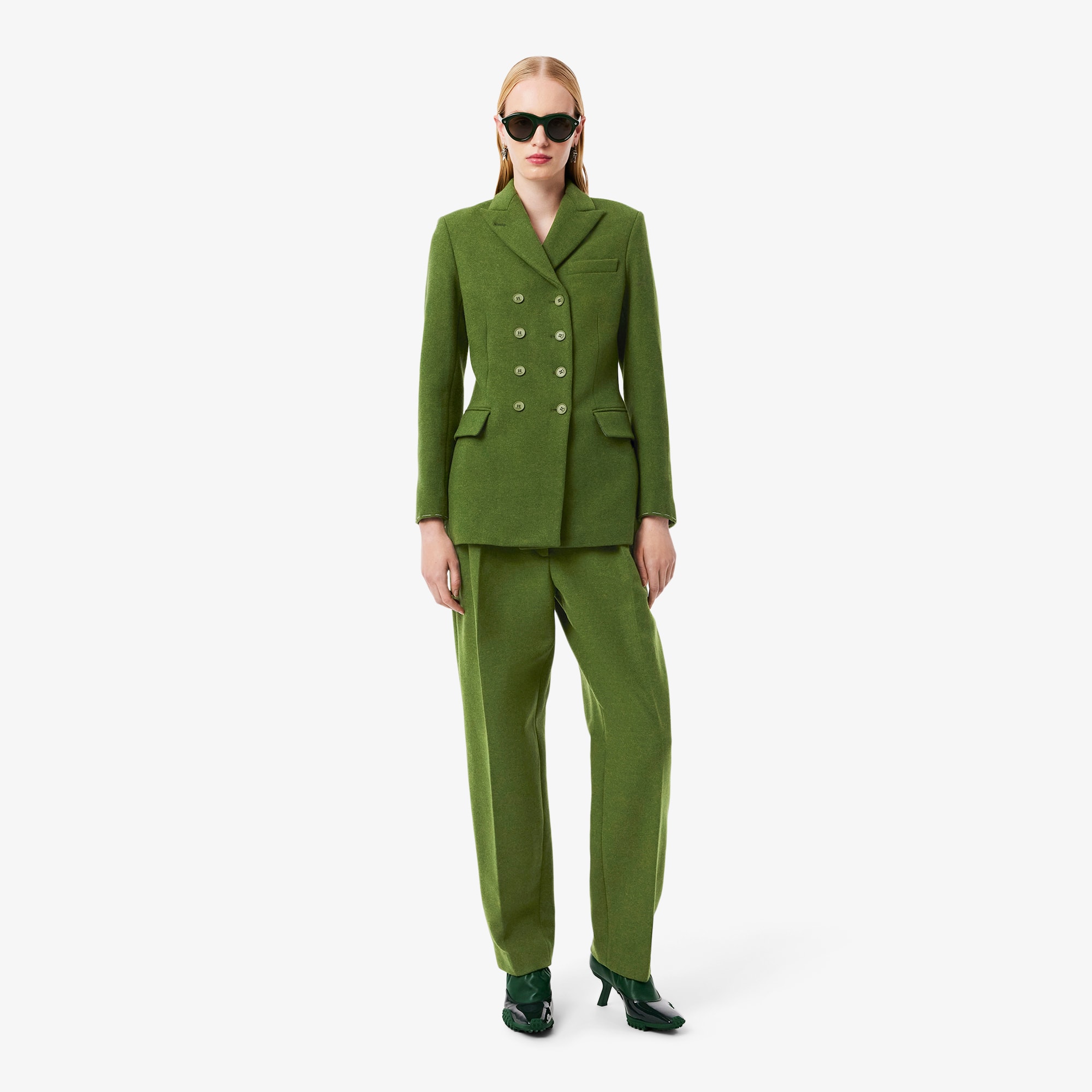 Lacoste Runway Straight Fit Slub Wool Tailored Pants - 38 In Green