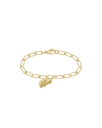 Women's Pink Crystal Croc Pendant Gold Bracelet