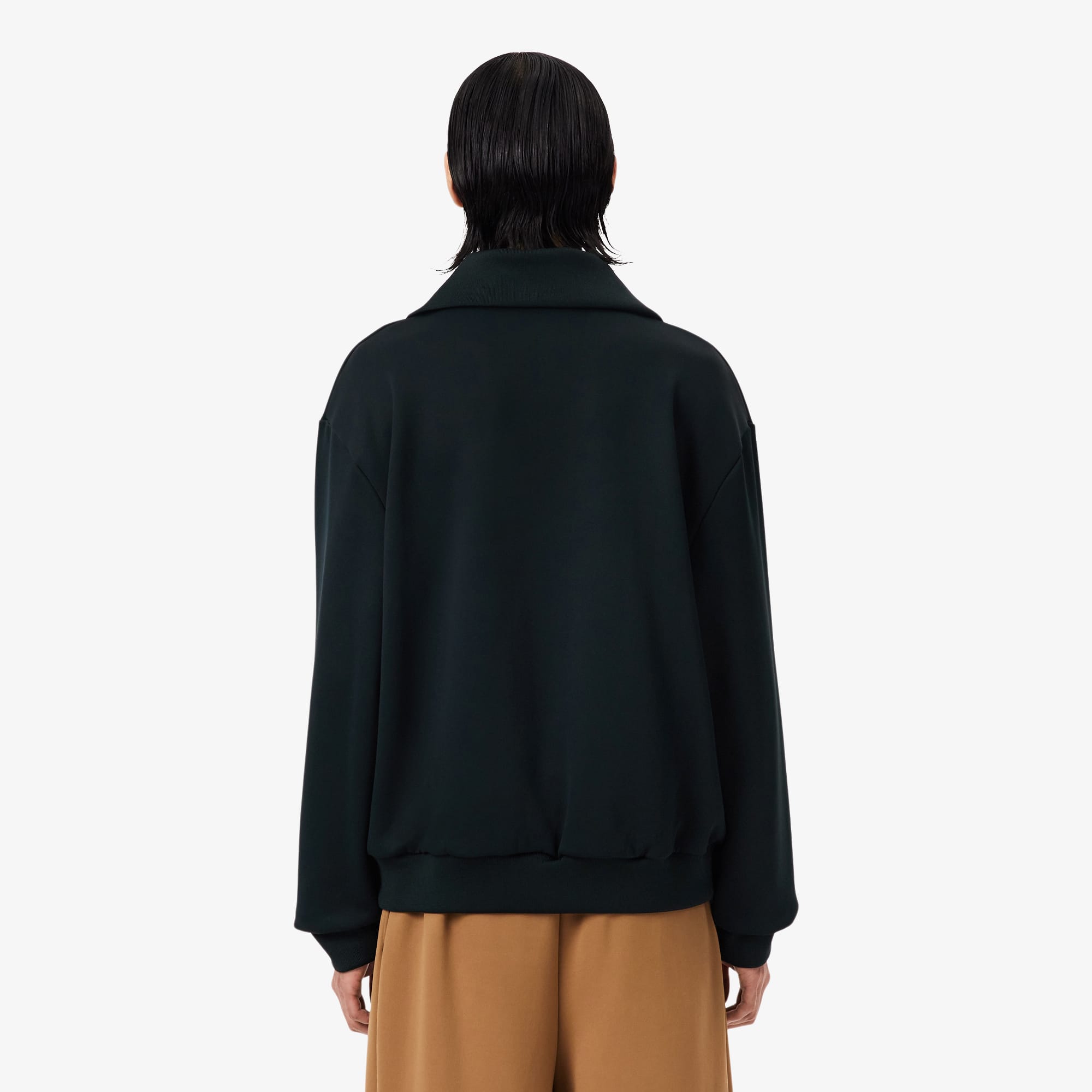 Runway High Neck Zipped Badge Accent Sweatshirt - Sweaters