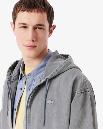 Men's Washed Effect Denim Hooded Jacket