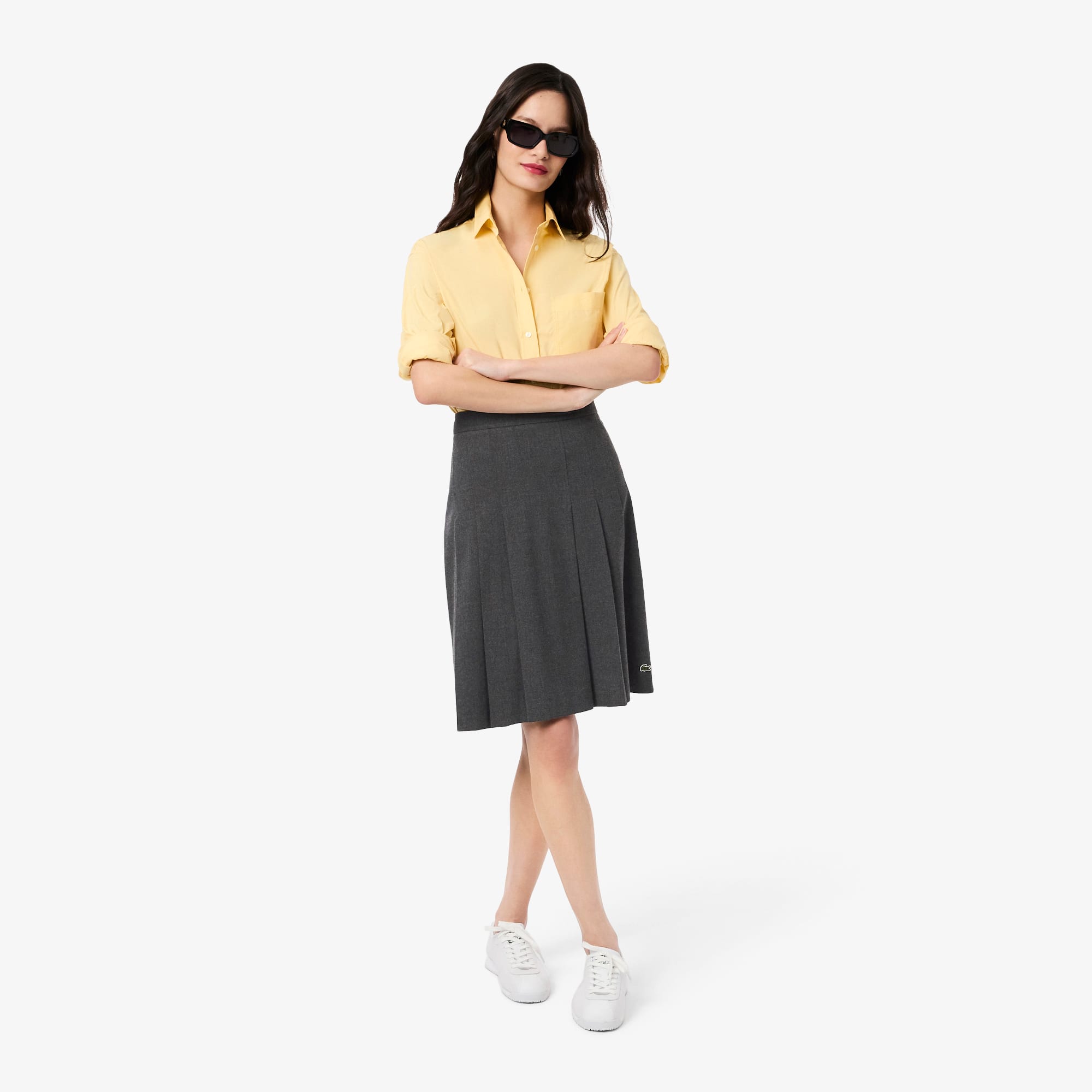 Lacoste Women's Pleated Flannel Midi Skirt - 40 In Gray